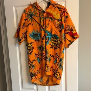 Men's Vibrant Orange Tropical Print Shirt